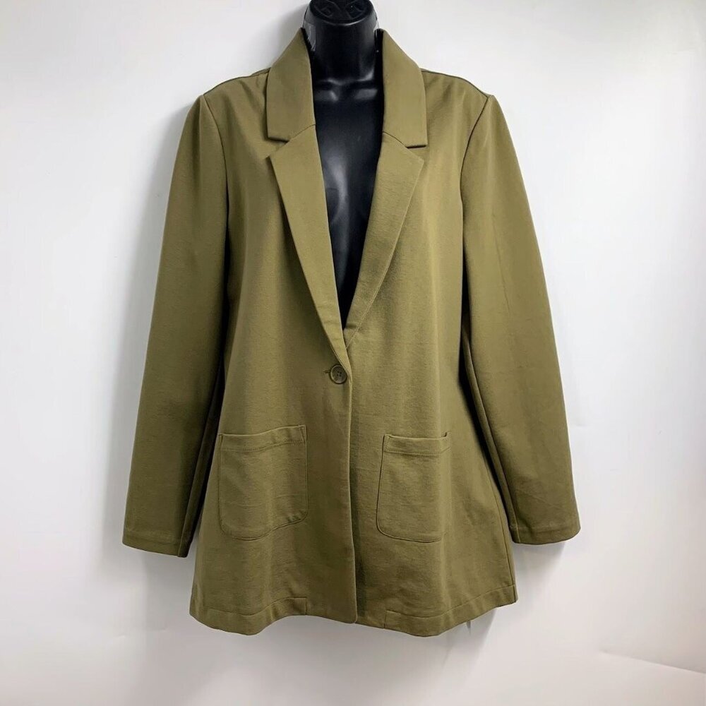 Garnet Hill Women's Knit Relax Wool Blend One Button Blazer Size 10 NWOT
